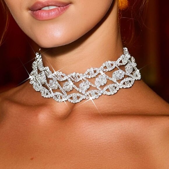 Rhinestone Choker Necklace Jewelry Silver Bling Diamond Chokers for Women Silver - Picture 3 of 7